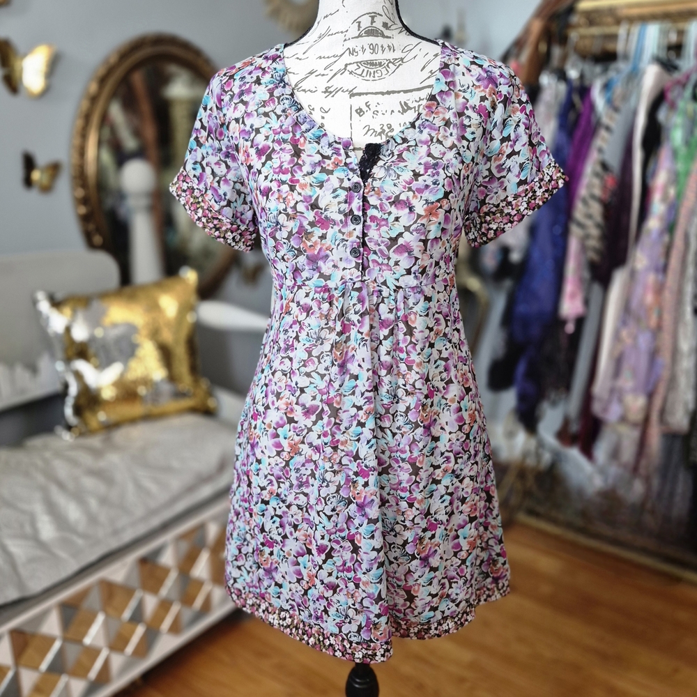 Charlotte Russe Sheer Y2K Multicolor Floral Dress XS